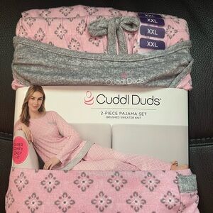 Cuddl Duds Cozy Pink and Gray Pajama Set